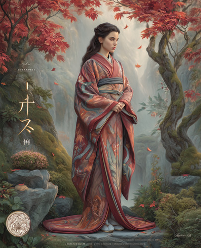 Woman red kimono beneath - red,